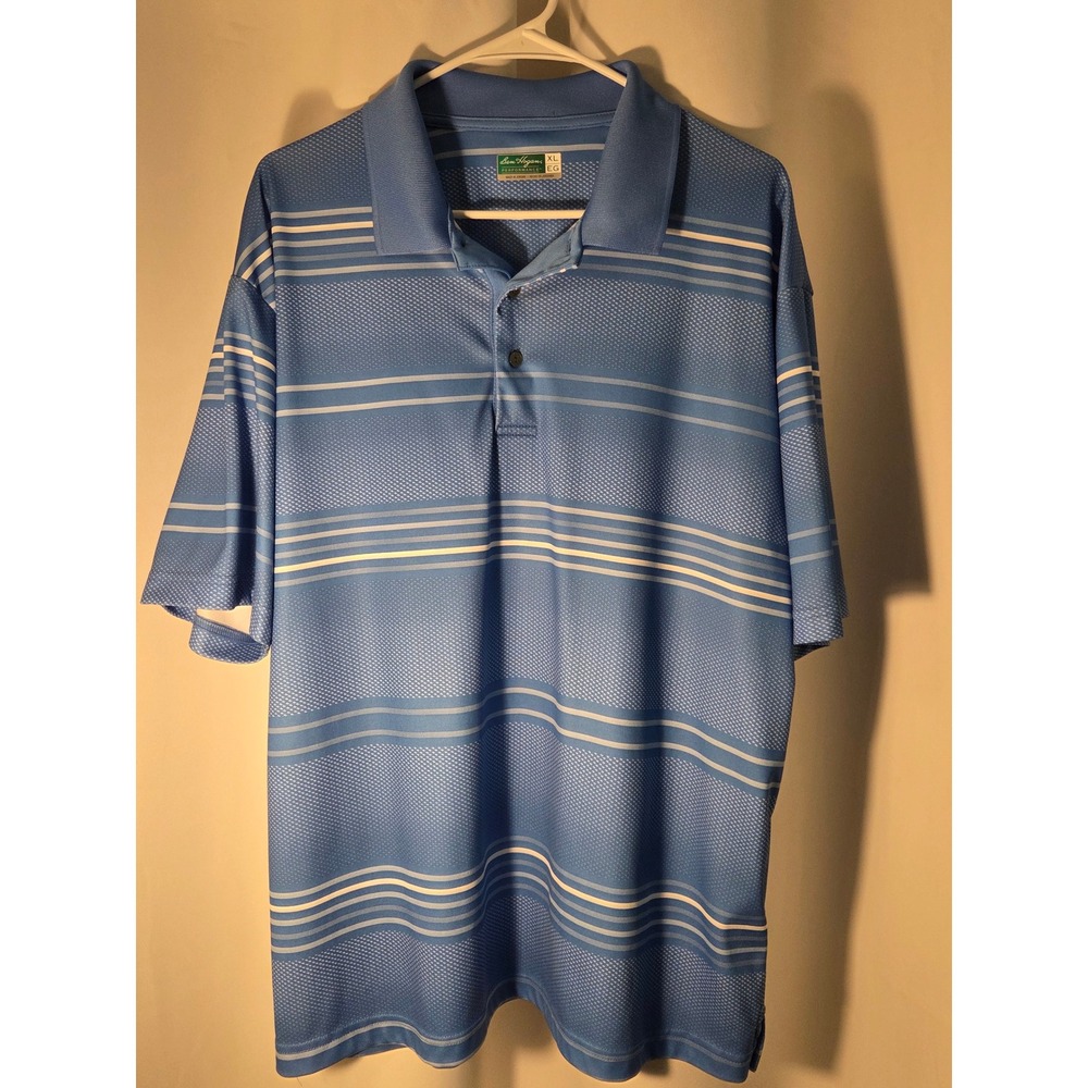 Ben Hogan Polo Shirt Mens XL Blue Excellent Striped Performance Short Sleeve